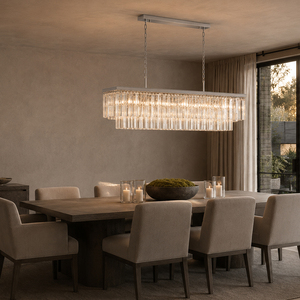 Lámpara colgante rectangular moderna de cristal con cadena ajustable, candelabro lineal para isla de cocina, decoración del hogar - Product Image 1