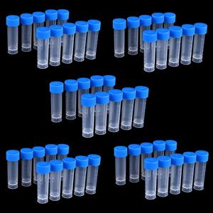5 ML Test Tubes Plastic Cryovial Tubes with Blue Screw Caps and Flat Bottom Clear Sample Vial