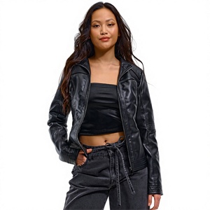 Women's PU <b>Leather</b> Women's Jacket With Zipper Closure Turn-down Collar Full Sleeve <b>Short</b> Length Solid Color Woven Fabric Autumn - Product Image 1