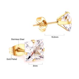 Nouvelles boucles d'oreilles carrées en zircon, design 2022, en acier inoxydable, 10 paires/cartouche, couleurs assorties - Product Image 3