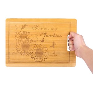 Juego de tablas de cortar de bambú de 3 piezas con diseño de girasol grabado con láser, tabla de cortar de cocina con mango para preparar alimentos - Product Image 3