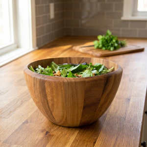 BS INTERNATIONAL NAD4350 Real Acacia Wood Polished Salad <b>Bowls</b>-Eco-Friendly Vintage Home Party Display Fruits Custom Wave Design - Product Image 2