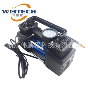 Weitech Metal Dual Cylinder Air Compressor 12V Car Tire Inflator Fast <b>Inflate</b> With Pressure Gauge - Product Image 3