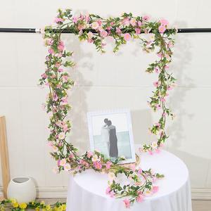 Guirlande <span class=keywords><strong>de</strong></span> fleurs <span class=keywords><strong>de</strong></span> marguerites artificielles en soie <span class=keywords><strong>de</strong></span> vigne, fausses feuilles <span class=keywords><strong>de</strong></span> vigne vertes pour décoration murale, fête et mariage - Product Image 1