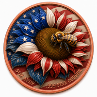 Pièce de monnaie en cuivre AVDP personnalisée de 5 oz, design drapeau américain, tournesol, abeille, ronde, impression UV, OEM