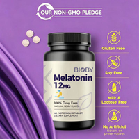 Comprimés de mélatonine à dissolution rapide Bioby OEM Private Label 12 mg, saveur baies, 100 % sans médicament, complément alimentaire pour le sommeil, 180 unités