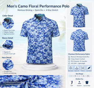 Polos de Golf Personalizados con Logotipo, 95% Poliéster, 5% Elastano, Tejido de Punto, Camuflaje Floral, Transpirables, de Secado Rápido, Elásticos en 4 Direcciones - Product Image 2
