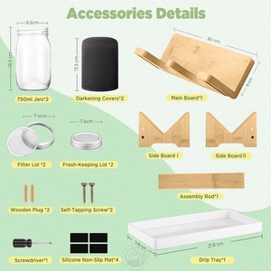 Set <span class=keywords><strong>di</strong></span> 2 Kit per Germogli con Barattoli Mason a Bocca Larga, Supporto in Bambù, Coperchio in Acciaio Inox - Ecologico e <span class=keywords><strong>di</strong></span> Grande Capacità per Conservazione <span class=keywords><strong>di</strong></span> Broccoli e Alimenti - Product Image 6