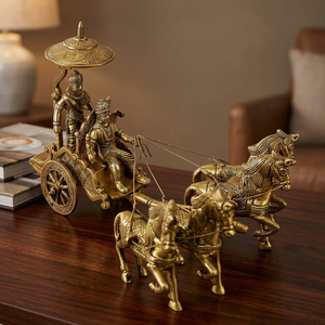 Arjun Rath traditionnel de luxe en laiton fait main, 4 chevaux, style vintage shabby chic, décoration pour la maison, le bureau, Diwali, mariage, Halloween - Product Image 4