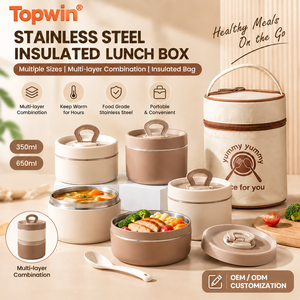 Boîte à lunch isotherme en acier inoxydable 304 de qualité alimentaire, 350 ml, 650 ml, empilable, multi-couches, avec sac thermique - Product Image 1