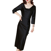 Robe longue en soie pour femme, nouvelle collection printemps 2026, en stock usine, coupe ajustée, minimaliste, antistatique, avec lacets, en soie lourde