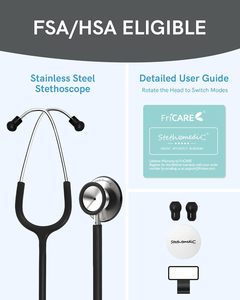 Stéthoscope à double tête FriCARE certifié CE, infirmières, étudiants en soins infirmiers, paramédicaux/EMT/LVN/VNA - Acier inoxydable noir - Product Image 6