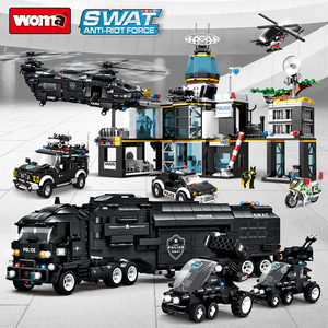 Set di Costruzioni Woma Factory City SWAT: <span class=keywords><strong>Elicottero</strong></span> della Polizia, Auto, Stazione e Mattoncini Militari (C0550) - Product Image 1