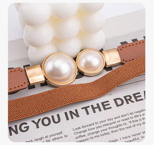 Mode dames <span class=keywords><strong>ceinture</strong></span> qualité en cuir PU et <span class=keywords><strong>ceinture</strong></span> élastique avec accessoires de décoration Double poires pour robe et manteau - Product Image 4