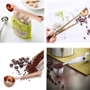 Großhandel Home Party Edelstahl Gold Besteck Tee Kaffeebohnen Milchpulver Schaufel Messlöffel Mit Beutel Clip - Product Image 5