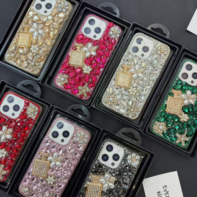 Luxury Diamond Gemstone Phone case for iphone 16 Pro Max 15 Plus 14 13 Pro Perfume Bottle Bling Rhinestone Women Phone Cover 16e