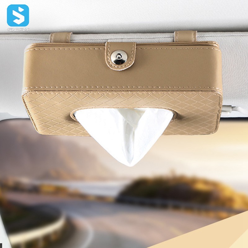 Range Mouchoirs Suspendu Pour Pare-Soleil De Voiture - En PU Beige - Pratique Pour Voiture Ou Maison