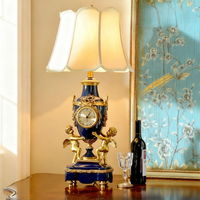 Lampe de table en laiton antique française, abat-jour en tissu, bronze, chérubin doré, éclairage de chevet pour hall d'hôtel