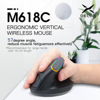 M618C Mouse Game Nirkabel Ergonomis Vertikal 6 Tombol, Mouse Optik RGB 1600 DPI Dengan untuk PC dan Laptop