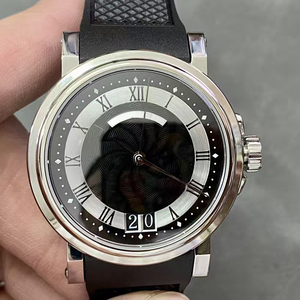 Reloj de Hombre 2026, Automático, con Fecha Grande, Cristal de Zafiro, Números Romanos, Caja Plateada, Esfera Guilloché Ondulada, Correa de Caucho Negra - Product Image 1
