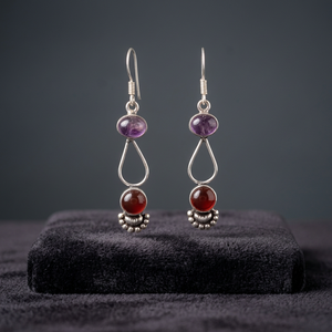 Pendientes Colgantes Hechos a Mano de Plata Alemana con Piedras Naturales de Amatista y Granate para Mujer, Regalo para Compromiso, Boda o Fiesta, Venta al por Mayor - Product Image 2