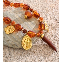 Collier JINYOU 2984 en résine de couleur ambre vintage, perles irrégulières, résine ivoire, pendentif en acier inoxydable plaqué or