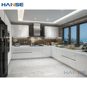 Made in China Hanse factory customized modern designs ready to assemble luxury white high gloss acrylic kitchen cabinet sets