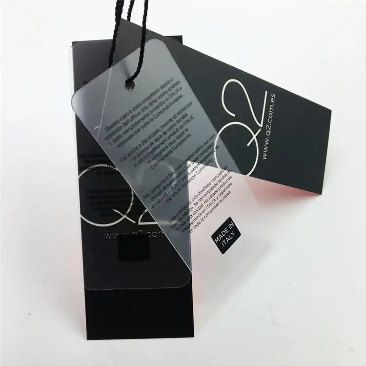 Kunden spezifische Logo Kleidung Kleidungs stück Hänge karte Transparente PVC Kunststoff Papier hängen Kleidung Tags Luxus hängen Tag