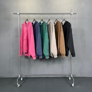 Sudaderas con capucha y cremallera de mezcla de algodón polar de 450 g/m² de alto gramaje, estilo vintage con lavado ácido y bajo sin rematar, personalizadas al por mayor para hombre - Product Image 3