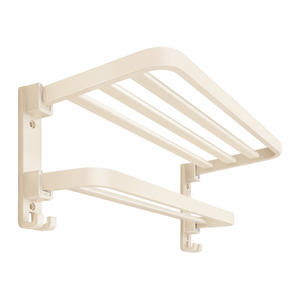 ชั้นวางผ้าขนหนูติดผนังแบบครีม 2 ชั้น ไม่ต้องเจาะผนัง สำหรับห้องน้ำ ห้องสุขา รูปทรงสี่เหลี่ยมผืนผ้า ผิวเคลือบสี - Product Image 1