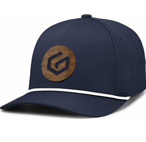 Casquettes de baseball 5 panneaux à visière incurvée haute, perforées, avec logo en cuir imperméable découpé au laser et cordon, pour le golf - Product Image 1