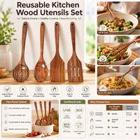 Ensemble d'ustensiles de cuisine en bois massif de qualité supérieure, cuillère, spatule, louche, collection d'outils de cuisine