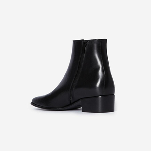 Nouvelle collection Bottes de luxe pour femmes imperméables antidérapantes en <span class=keywords><strong>cuir</strong></span> verni <span class=keywords><strong>noir</strong></span> à talon épais bout carré fermeture éclair à la cheville - Product Image 5