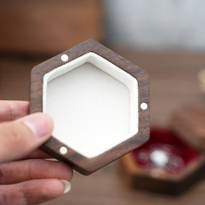 Solid Wood Hexagonal Jewelry Box Black Walnut Magnetic Lid <b>Ring</b> <b>Storage</b> Home Decor Gift Box - Product Image 4