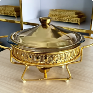 Nouveau design – Plats de service ronds en acier inoxydable doré pour buffet, chauffe-plats de buffet pour hôtels et restaurants avec couvercle de four - Product Image 3