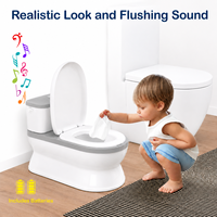 Siège de toilette d'apprentissage confortable pour bébés et tout-petits, en plastique, avec simulation de chasse d'eau musicale et boîte de rangement pour mouchoirs