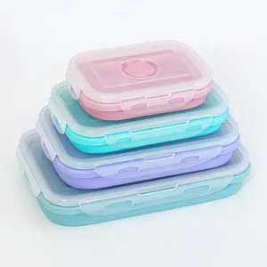 Food Storage Containers Premium Foldable Box bowl 4 Pieces Set Rectangle Food grade Collapsible lunch box silicone storage box