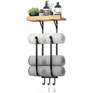 Modern Minimalist Wall-Mounted <strong>Towel</strong> Rack Bathroom <strong>Storage</strong> <strong>Unit</strong> with Detachable Multi-Function Shelves - Product Image 3