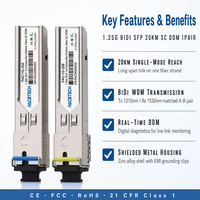 Transceiver SFP 1.25G BIDI à fibre unique 1310nm/1550nm 20km SC DDM SMF, module transceiver optique SFP