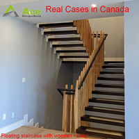 ACE escalier moderne avec balustrade en verre Invisible flottant en bois, escalier en fer et en bois