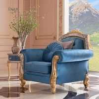 Tissu et cuir bleu Royal, ensemble de canapé décoratives de luxe avec incrustation en bois sculpté, style Art moderne, haut de gamme, pour le salon français