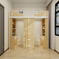 Lit superposé moderne en métal pour deux personnes avec échelle centrale et rangement, revêtement époxy, couleur personnalisée pour hôtel, appartement, école, chambre à coucher