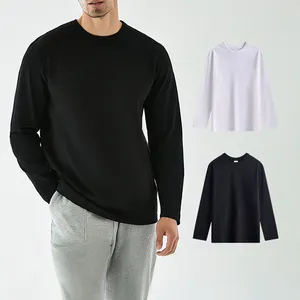 300G Quality Cotton Casual Fashion Versatile Long Sleeve Men's T-shirt Custom Logo Black Long Sleeve T Shirt