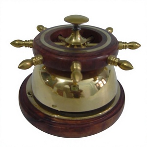 Rueda de barco de madera náutica, campana de mesa de latón, Campana decorativa de escritorio de latón brillante, campanas de decoración de lujo para uso de llamadas - Product Image 1