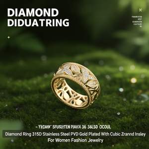 แหวนเพชร สแตนเลสสตีล 316L ชุบทอง PVD ประดับเพชรคิวบิกเซอร์โคเนีย สำหรับผู้หญิง เครื่องประดับแฟชั่น - Product Image 3
