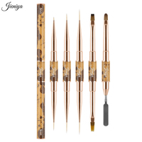 Pinceaux à ongles ovales de haute qualité, 5 pièces, double embout, manche en bois texturé, pinceau gel, ensemble de pinceaux pour nail art