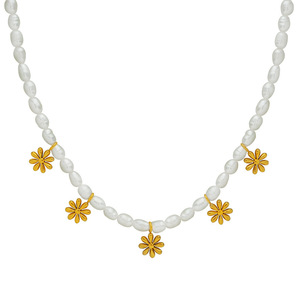 สร้อยคอมุกน้ำจืดพร้อมจี้ดอกเดซี่ สร้อยคอแบบคลาวิเคิล สง่างาม เหมาะสำหรับผู้หญิงใส่ในชีวิตประจำวัน - Product Image 5