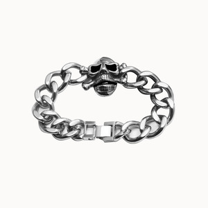 Skull Bracelet Cuban <b>Chain</b> Silver <b>Titanium</b> Steel Men Punk Retro Style CE629 - Product Image 5