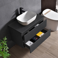 Meuble-lavabo mural flottant moderne et minimaliste de style nordique, gris anthracite poli, avec comptoir en céramique, pour salle de bain, chambre et villa