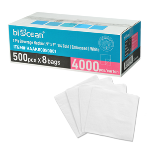 กระดาษเช็ดเครื่องดื่มแบบ 1 ชั้น ขนาด 9 x 9 นิ้ว พับ 1/4 ส่วน สีขาว [4,000 ชิ้น] - Product Image 6